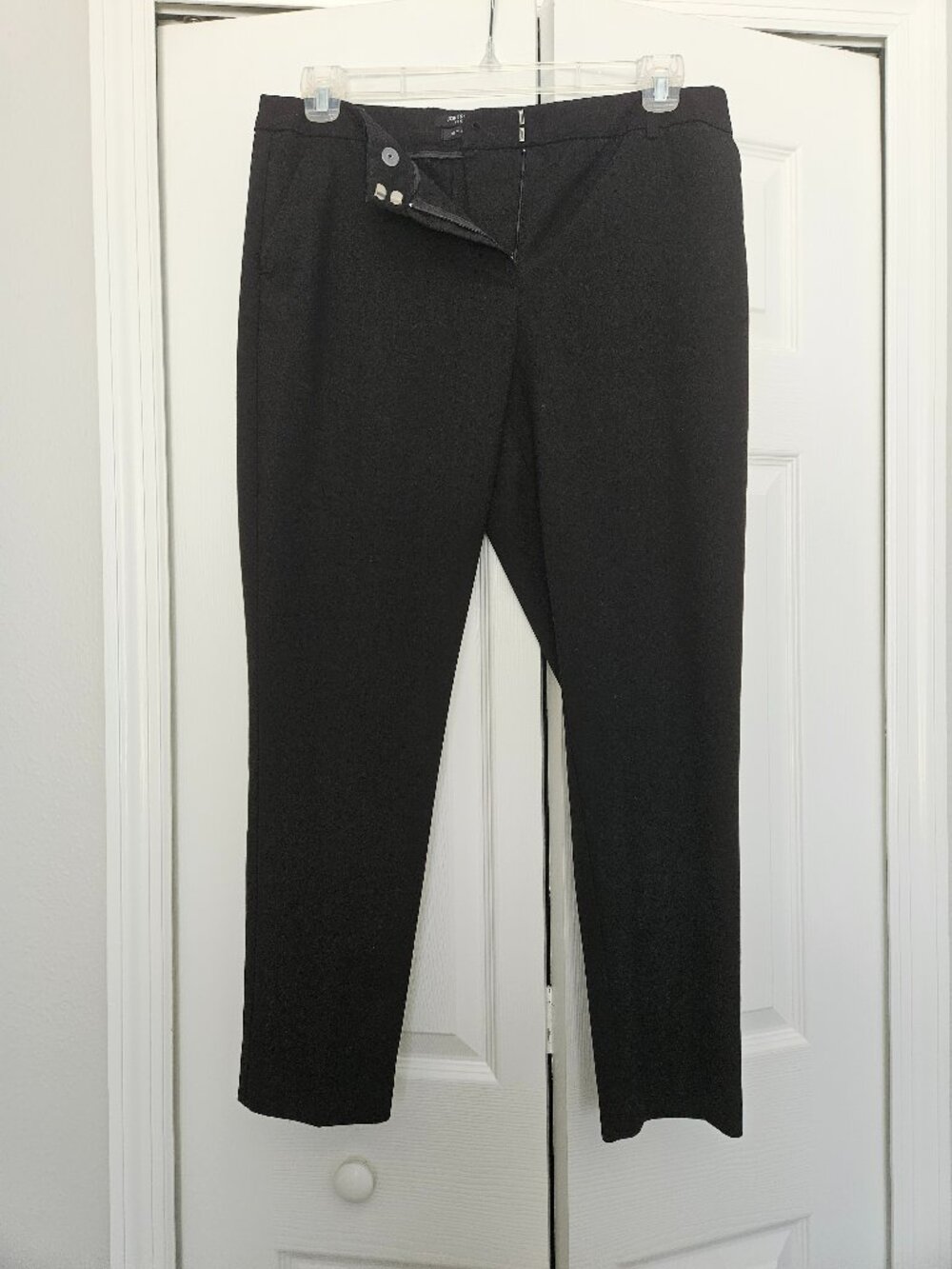 Black Straight Leg Stretch Slacks with Clasp Waist